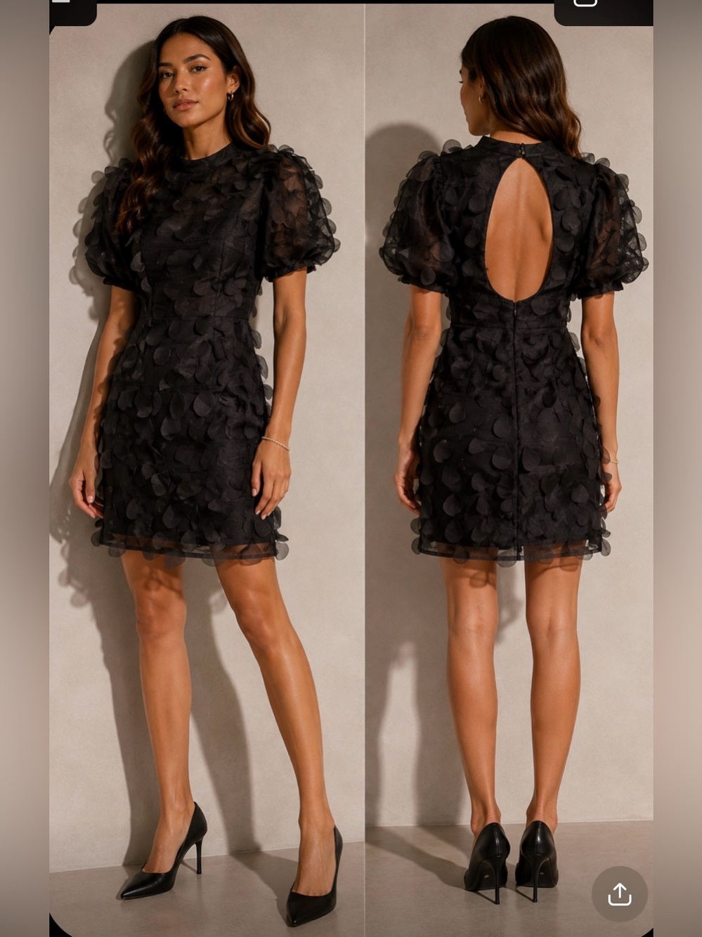 Black Petal-Trim Short Dress